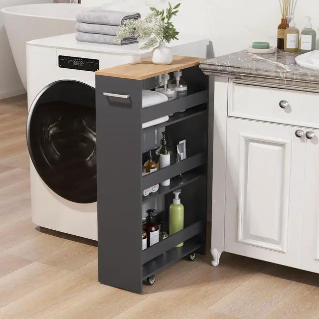 Alt view image 3 of 7 - SlickBlue 4-Tier Rolling Storage Cart Slim Kitchen Cart on Wheels with Open Shelves and Handle