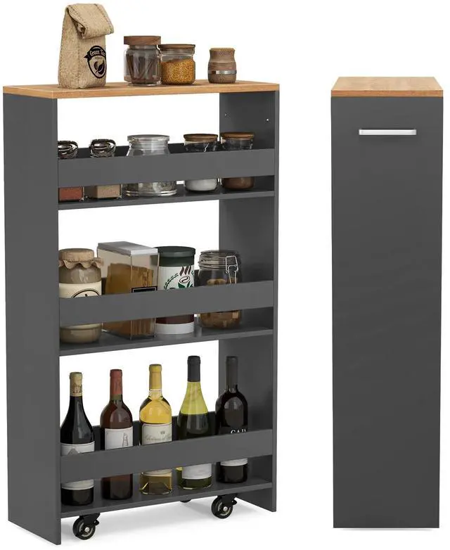 Alt view image 4 of 7 - SlickBlue 4-Tier Rolling Storage Cart Slim Kitchen Cart on Wheels with Open Shelves and Handle
