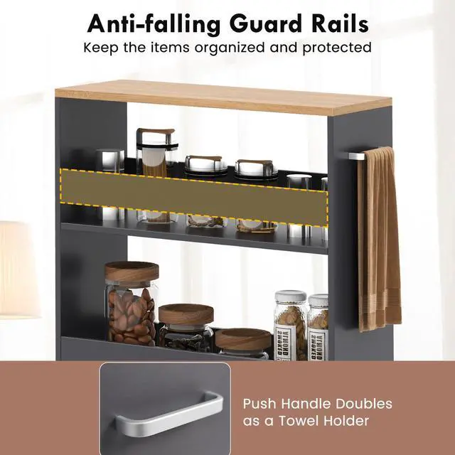 Alt view image 7 of 7 - SlickBlue 4-Tier Rolling Storage Cart Slim Kitchen Cart on Wheels with Open Shelves and Handle