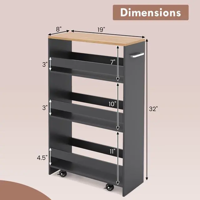 Alt view image 5 of 7 - SlickBlue 4-Tier Rolling Storage Cart Slim Kitchen Cart on Wheels with Open Shelves and Handle