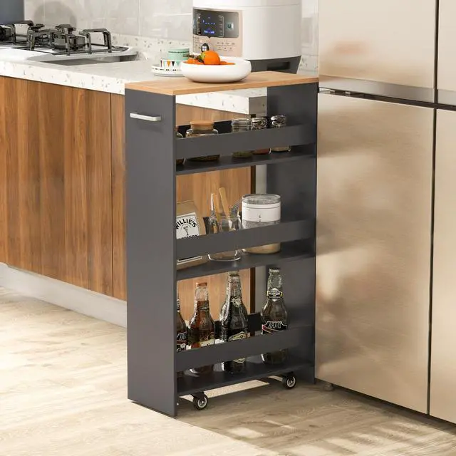 Alt view image 2 of 7 - SlickBlue 4-Tier Rolling Storage Cart Slim Kitchen Cart on Wheels with Open Shelves and Handle