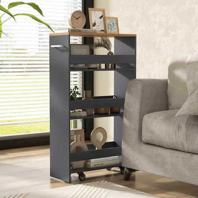 Alt view image 6 of 7 - SlickBlue 4-Tier Rolling Storage Cart Slim Kitchen Cart on Wheels with Open Shelves and Handle