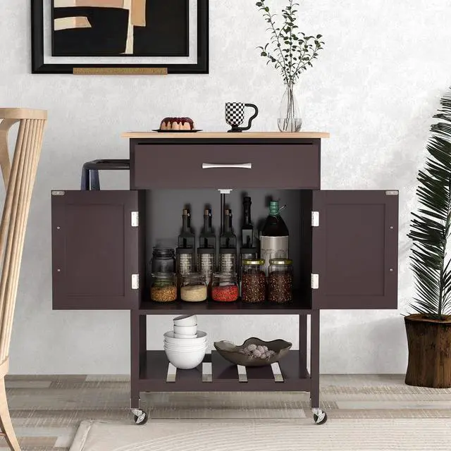 Alt view image 3 of 7 - SlickBlue Rolling Kitchen Island Cart with Drawer and Towel Rack