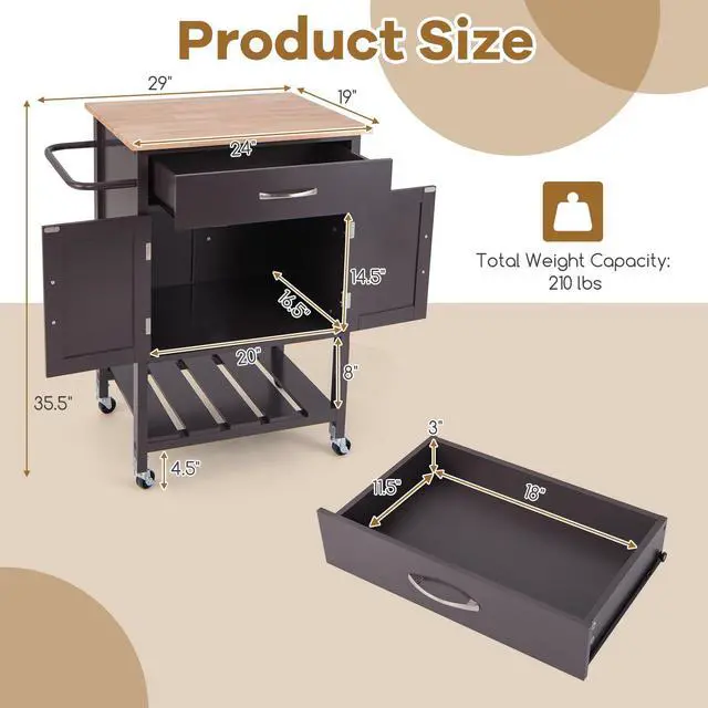 Alt view image 5 of 7 - SlickBlue Rolling Kitchen Island Cart with Drawer and Towel Rack