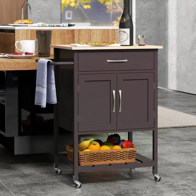 Alt view image 2 of 7 - SlickBlue Rolling Kitchen Island Cart with Drawer and Towel Rack