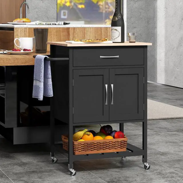 Alt view image 2 of 7 - SlickBlue Rolling Kitchen Island Cart with Drawer and Towel Rack