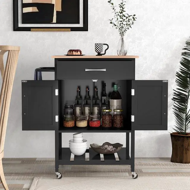 Alt view image 3 of 7 - SlickBlue Rolling Kitchen Island Cart with Drawer and Towel Rack