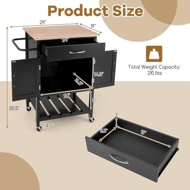 Alt view image 5 of 7 - SlickBlue Rolling Kitchen Island Cart with Drawer and Towel Rack