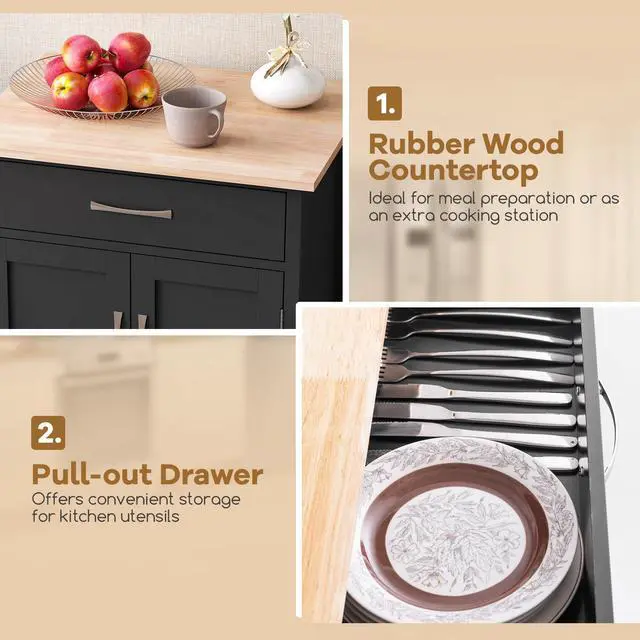 Alt view image 7 of 7 - SlickBlue Rolling Kitchen Island Cart with Drawer and Towel Rack
