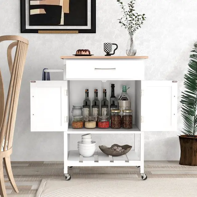 Alt view image 3 of 7 - SlickBlue Rolling Kitchen Island Cart with Drawer and Towel Rack