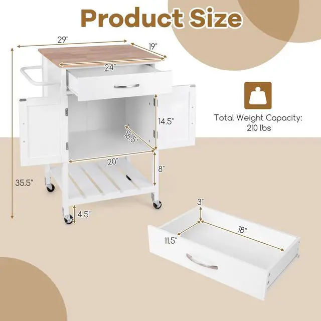 Alt view image 5 of 7 - SlickBlue Rolling Kitchen Island Cart with Drawer and Towel Rack