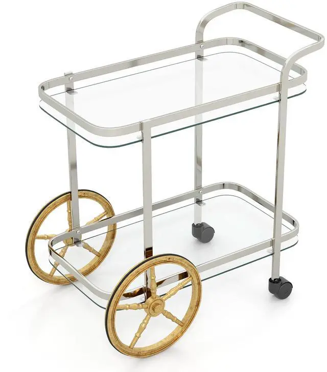 Main image of SlickBlue 2-Tier Tempered Glass Bar Cart with 2 Large Aluminum Wheels and 2 Rolling Casters