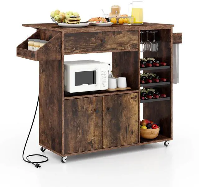 Main image of SlickBlue Drop Leaf Mobile Kitchen Island Cart with Power Outlet and Adjustable Shelf