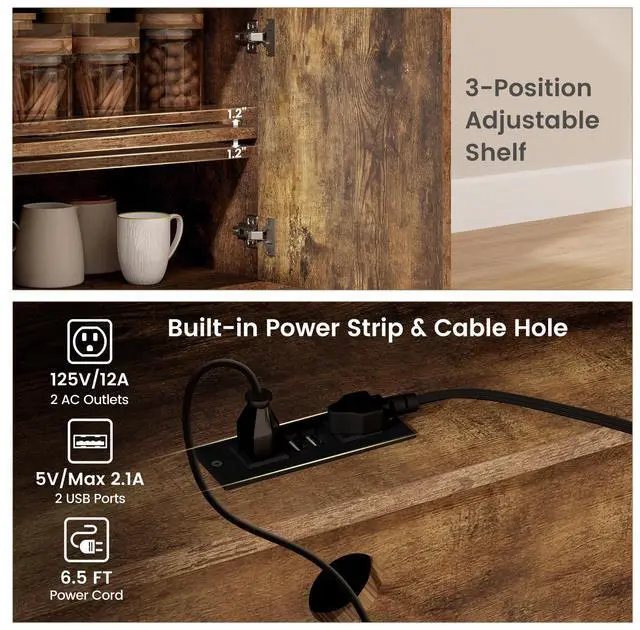 Alt view image 7 of 7 - SlickBlue Drop Leaf Mobile Kitchen Island Cart with Power Outlet and Adjustable Shelf