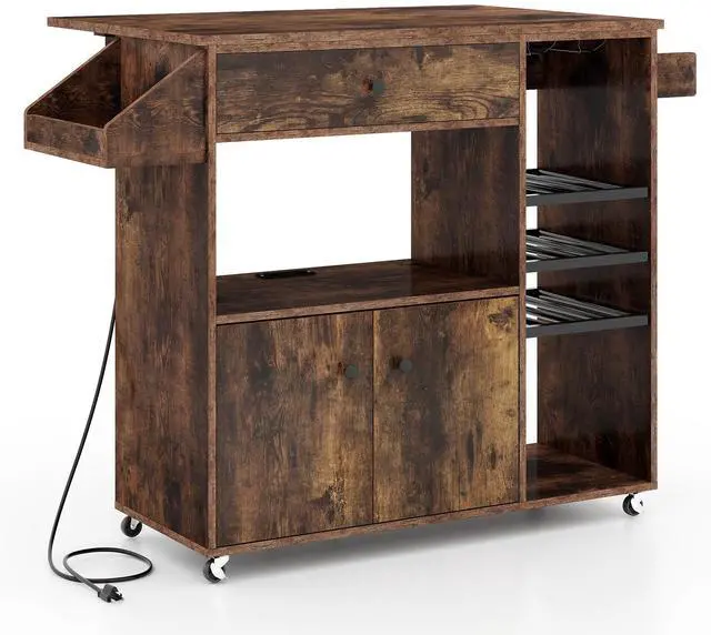 Alt view image 4 of 7 - SlickBlue Drop Leaf Mobile Kitchen Island Cart with Power Outlet and Adjustable Shelf