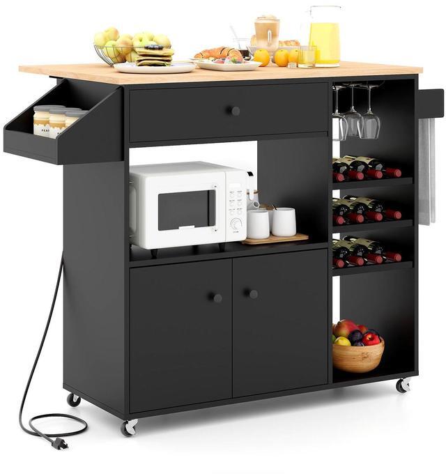 Main image of SlickBlue Drop Leaf Mobile Kitchen Island Cart with Power Outlet and Adjustable Shelf