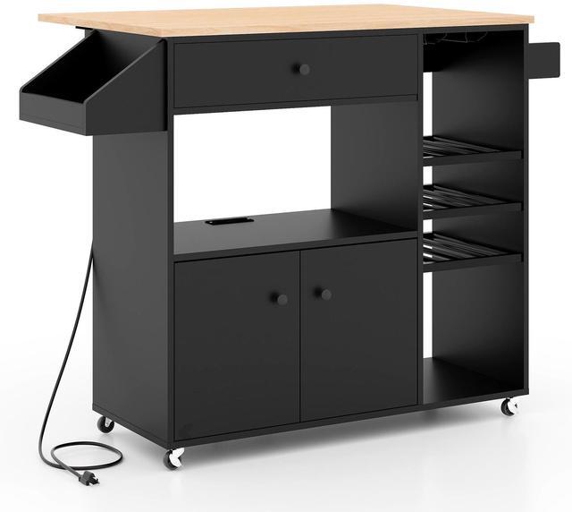 Alt view image 4 of 7 - SlickBlue Drop Leaf Mobile Kitchen Island Cart with Power Outlet and Adjustable Shelf