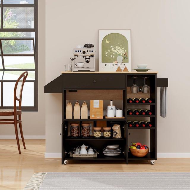 Alt view image 3 of 7 - SlickBlue Drop Leaf Mobile Kitchen Island Cart with Power Outlet and Adjustable Shelf