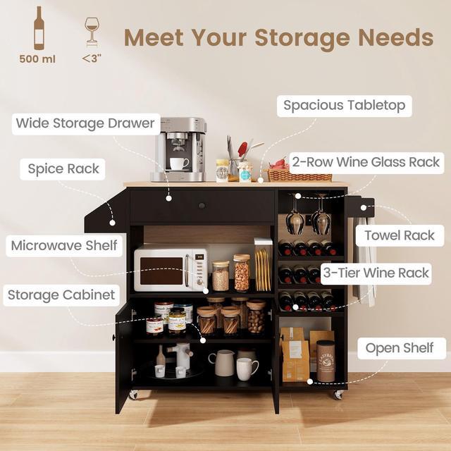 Alt view image 7 of 7 - SlickBlue Drop Leaf Mobile Kitchen Island Cart with Power Outlet and Adjustable Shelf
