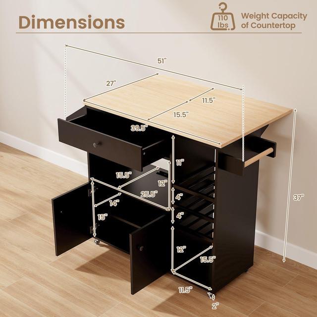 Alt view image 5 of 7 - SlickBlue Drop Leaf Mobile Kitchen Island Cart with Power Outlet and Adjustable Shelf