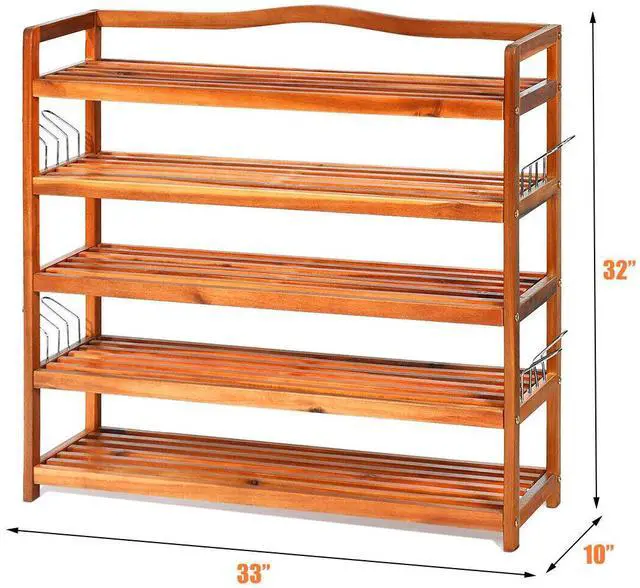 Alt view image 2 of 3 - SlickBlue 5-Tier Wood Large Shoe Rack Holds up 12-18 Pairs
