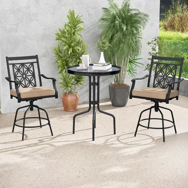 Alt view image 2 of 7 - SlickBlue Outdoor Swivel Bar Stools Set of 2 with Seat Cushions-Brown
