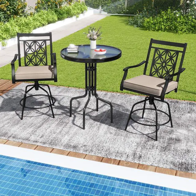Alt view image 3 of 7 - SlickBlue Outdoor Swivel Bar Stools Set of 2 with Seat Cushions-Brown