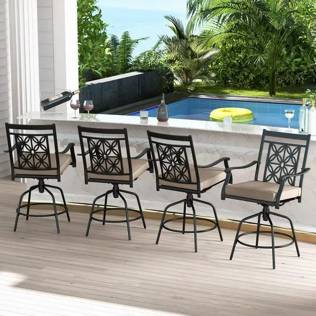 Alt view image 5 of 7 - SlickBlue Outdoor Swivel Bar Stools Set of 2 with Seat Cushions-Brown