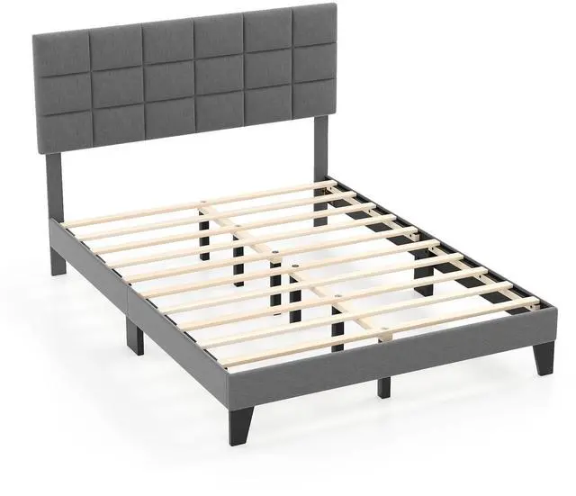 Main image of SlickBlue Queen Size Modern Linen Bed Frame with Adjustable Headboard-Gray