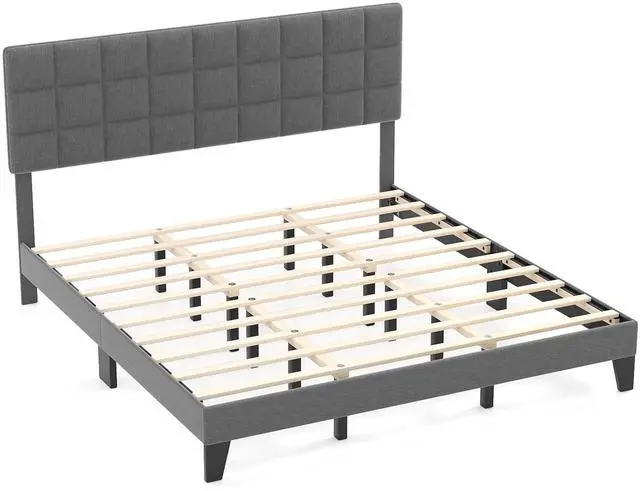 Main image of SlickBlue King Size Modern Linen Bed Frame with Adjustable Headboard-Gray