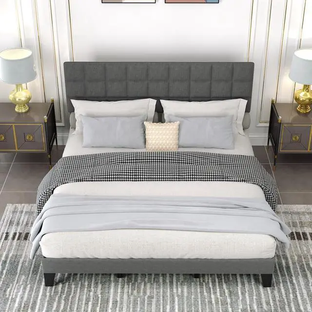 Alt view image 3 of 7 - SlickBlue King Size Modern Linen Bed Frame with Adjustable Headboard-Gray