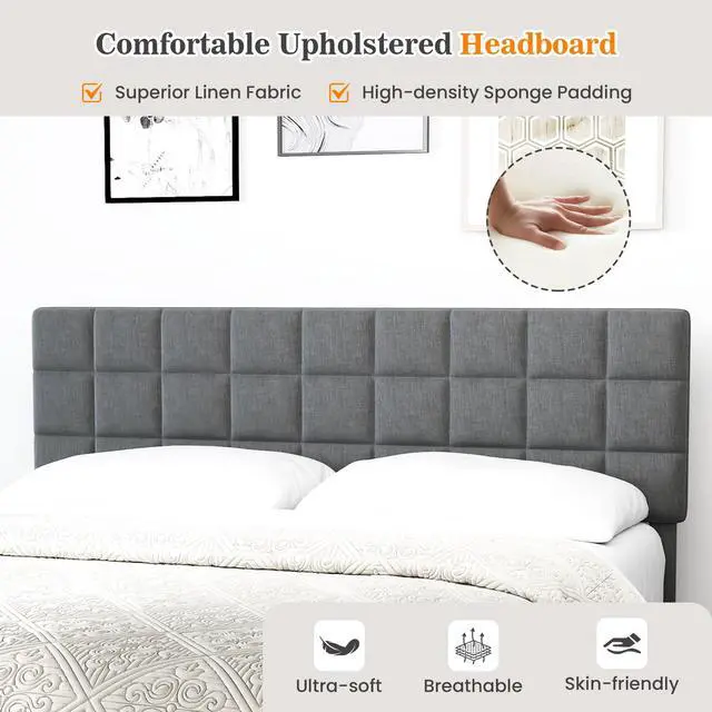 Alt view image 6 of 7 - SlickBlue King Size Modern Linen Bed Frame with Adjustable Headboard-Gray