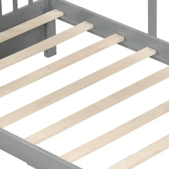 Alt view image 5 of 7 - SlickBlue Twin Size House Bed with 2 Storage Drawers and Fence Guardrails-Gray