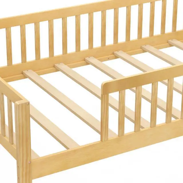 Alt view image 4 of 7 - SlickBlue Twin Size Kids Montessori Bed with House-Shaped Headboard and Built-in Storage Shelf-Natural