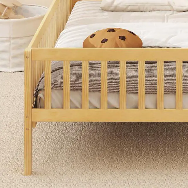 Alt view image 5 of 7 - SlickBlue Twin Size Kids Montessori Bed with House-Shaped Headboard and Built-in Storage Shelf-Natural