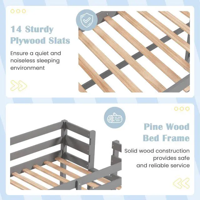 Alt view image 7 of 7 - SlickBlue Twin Size Loft Bed Frame with Desk Angled and Built-in Ladder-Gray