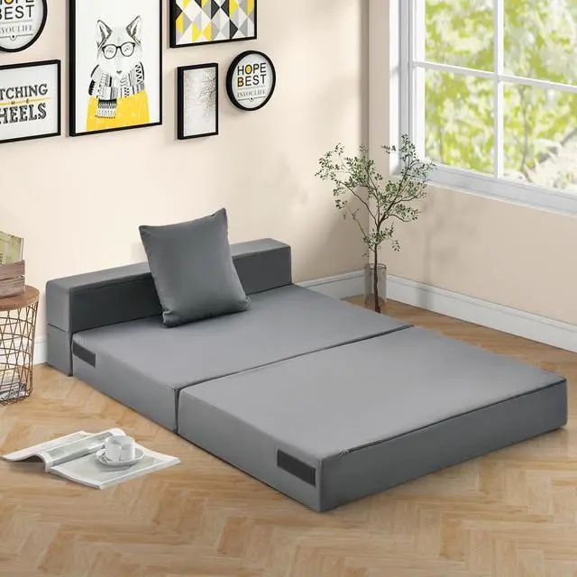 Alt view image 3 of 7 - SlickBlue 6 Inch Tri-fold Sofa Bed Folding Mattress with Pillow-Dark Gray