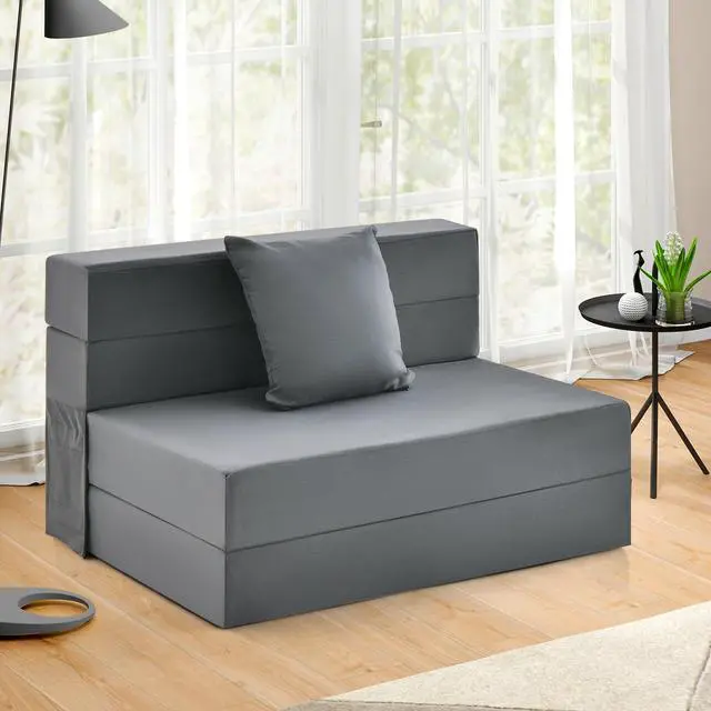 Alt view image 2 of 7 - SlickBlue 6 Inch Tri-fold Sofa Bed Folding Mattress with Pillow-Dark Gray