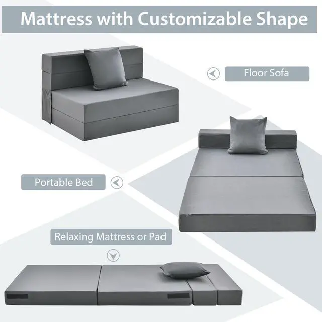 Alt view image 7 of 7 - SlickBlue 6 Inch Tri-fold Sofa Bed Folding Mattress with Pillow-Dark Gray