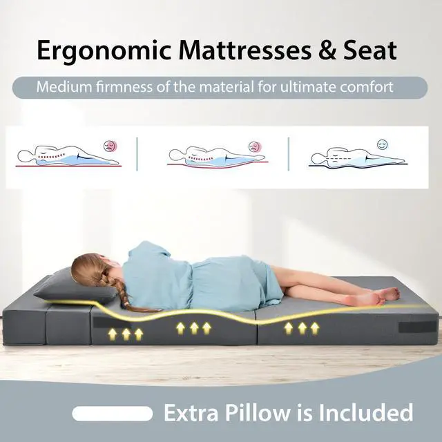 Alt view image 6 of 7 - SlickBlue 6 Inch Tri-fold Sofa Bed Folding Mattress with Pillow-Dark Gray