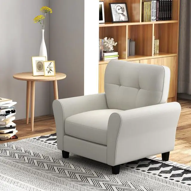 Alt view image 3 of 7 - SlickBlue Modern Upholstered Accent Chair with Rubber Wood Legs-Beige