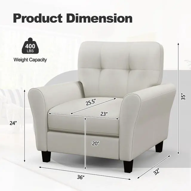 Alt view image 4 of 7 - SlickBlue Modern Upholstered Accent Chair with Rubber Wood Legs-Beige