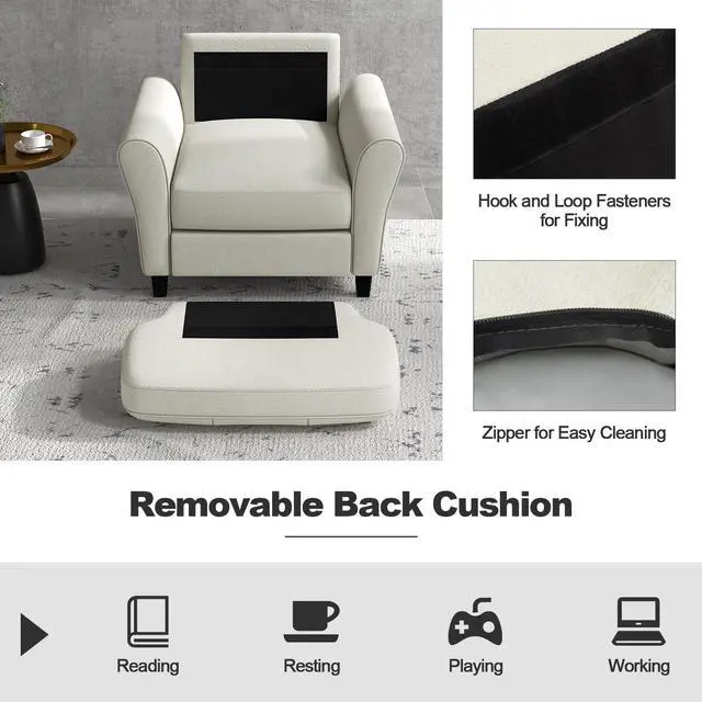 Alt view image 6 of 7 - SlickBlue Modern Upholstered Accent Chair with Rubber Wood Legs-Beige