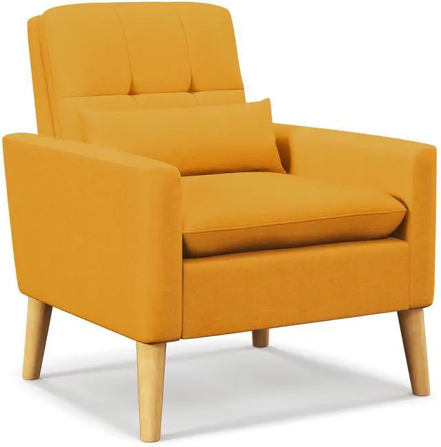 Alt view image 4 of 7 - SlickBlue Accent Chair with Lumbar Pillow  Natural Rubber Wood Legs  Padded Cushions-Yellow