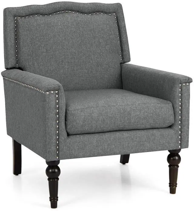 Main image of SlickBlue Mid-century Modern Armchair Linen Fabric Upholstered Accent Chair with Cushion-Gray