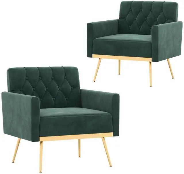 Alt view image 4 of 7 - SlickBlue Modern Velvet Accent Chair with Button Tufted Back Golden Metal Legs and Adjustable Foot Pads-Green