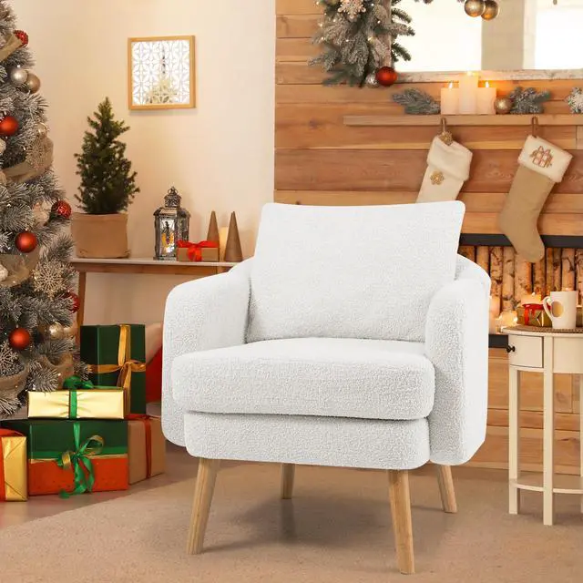 Alt view image 2 of 7 - SlickBlue Sherpa Accent Chair Modern Living Room Chair with Seat Cushion-White