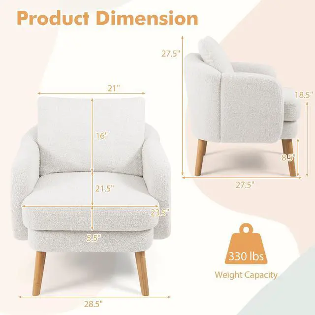 Alt view image 4 of 7 - SlickBlue Sherpa Accent Chair Modern Living Room Chair with Seat Cushion-White