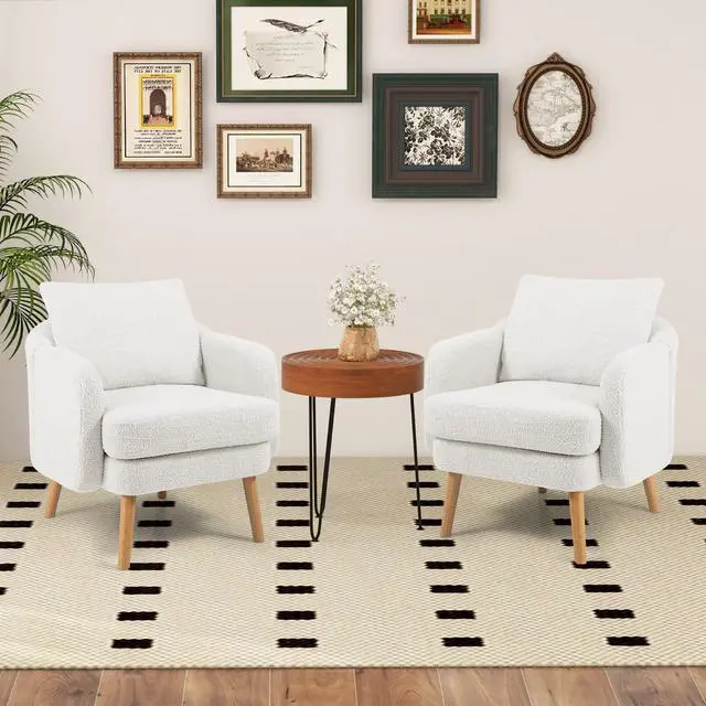 Alt view image 6 of 7 - SlickBlue Sherpa Accent Chair Modern Living Room Chair with Seat Cushion-White