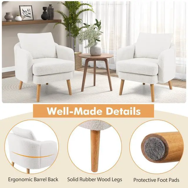 Alt view image 7 of 7 - SlickBlue Sherpa Accent Chair Modern Living Room Chair with Seat Cushion-White